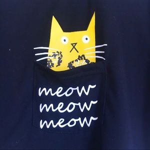 Meow meow Kitty cat black pocket graphic tee